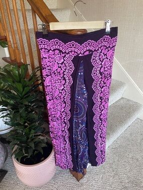 Boho Purple & Fuchsia Split Cotton Beach Festival Pants
